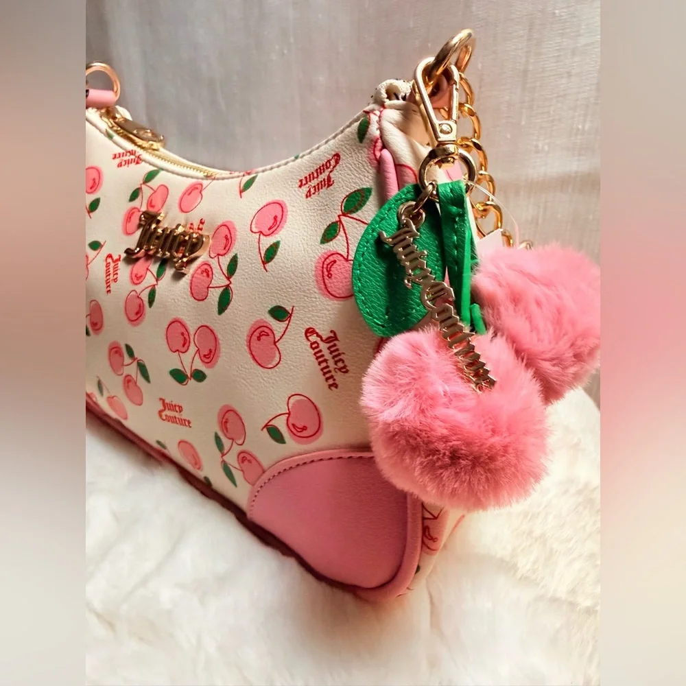 NEW Juicy Couture White Pink Cherry Girl Shoulder Bag